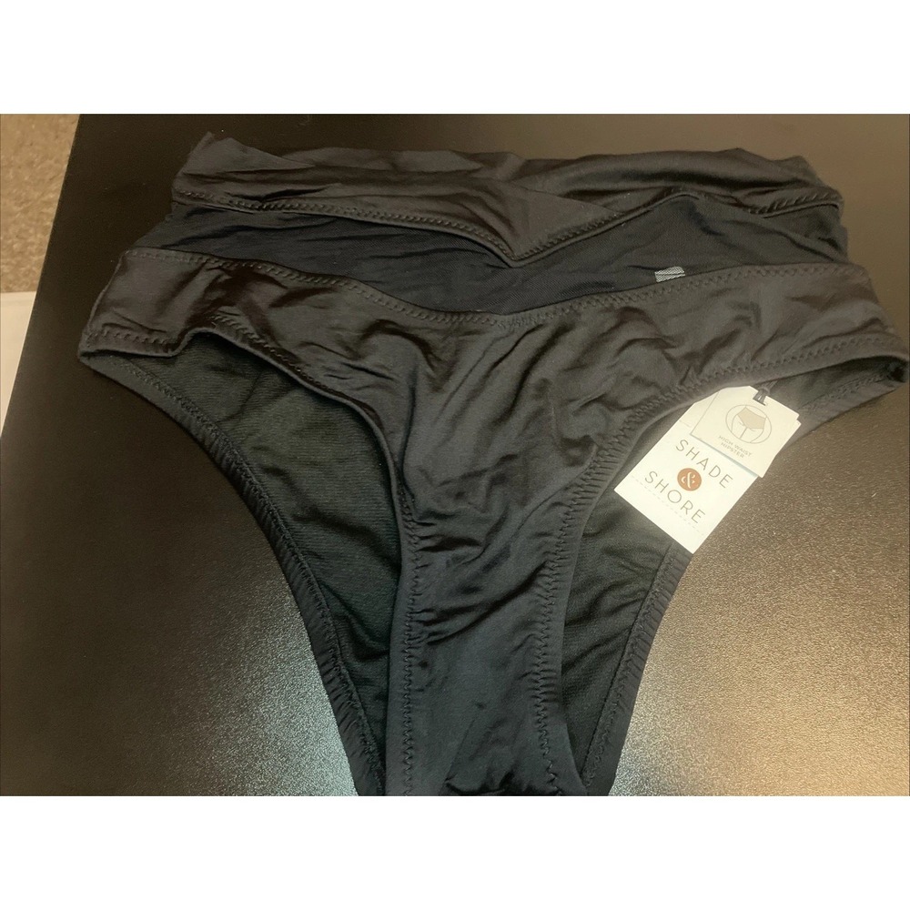Womens Shade & Shore Black Mesh High Waist Hipster Bikini Bottom Small 4/6 C1111